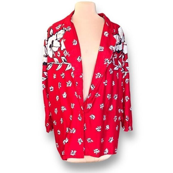 Vintage Plus Preferred Blazer Jacket Red Black Tropical Floral Print Oversized - Picture 1 of 9